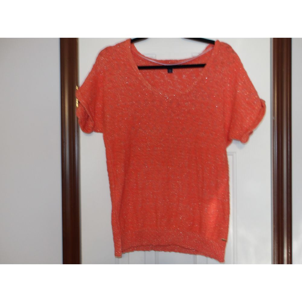 Tommy Hilfiger Coral Sparkle Knit Short‎ Sleeve Sweater Top